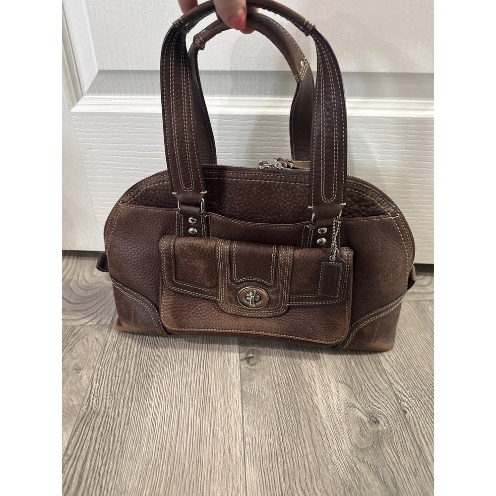 Coach Women's Brown Pebbled Leather Hampton Top Handle Satchel Bag F13963 - Picture 2 of 16